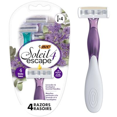 BIC Soleil Escape Scented Womens Disposable Razors With 4 Blades, Comfortable Shave, Lavender &amp; Eucalyptus Scented Handle Shaving Razors for Women, 4 Count
