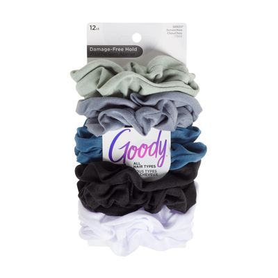 Goody Ouchless Scrunchies for Women - 12 Ct, Assorted Cool Tones, Damage-Free &amp; Secure Hold Hair Ties, Gentle Hair Accessories for Women &amp; Men, All Day Comfort, All Hair Types
