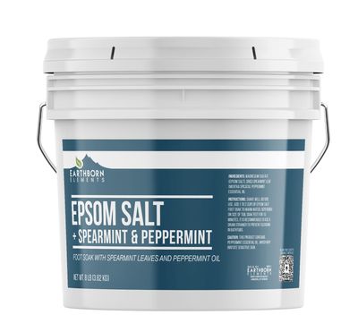 Earthborn Elements Spearmint &amp; Peppermint Epsom Salt Foot Soak, 1 Gallon Bucket, Minty Aroma, With Real Spearmint Leaves (8 Pounds)