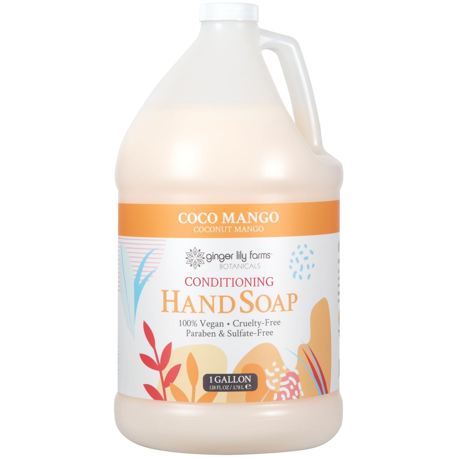 Ginger Lily Farms Botanicals All-Purpose Liquid Hand Soap Refill, Coco Mango, 100 Vegan &amp; Cruelty-Free, Coconut Mango Scent, 1 Gallon (128 fl oz)