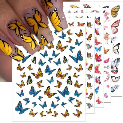 IDDFEVE 12 Sheets Butterflies Nail Art Stickers, Self-Adhesive 3D Butterflies Wings Nail Decals, Variety Color Glitter Design Nail Decorations