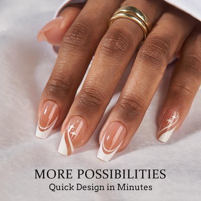 BTArtbox French Tip Press on Nails - 5 Styles XCOATTIPS Short Coffin Nails, Pre-Designed Swirl Soft Gel Nail Tips, Ultra Fit False Nails, Soak Off Acrylic Fake Nails Extensions for Nail Art