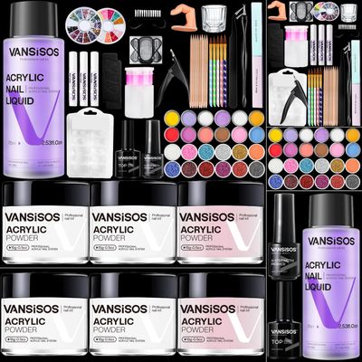 Acrylic Nail Kit for Beginners: Complete Nail Kit for Beginners with Glitter Acrylic Powder Top Coat X-Strength Primer Nail Glue Nail Starter Set for Beginners