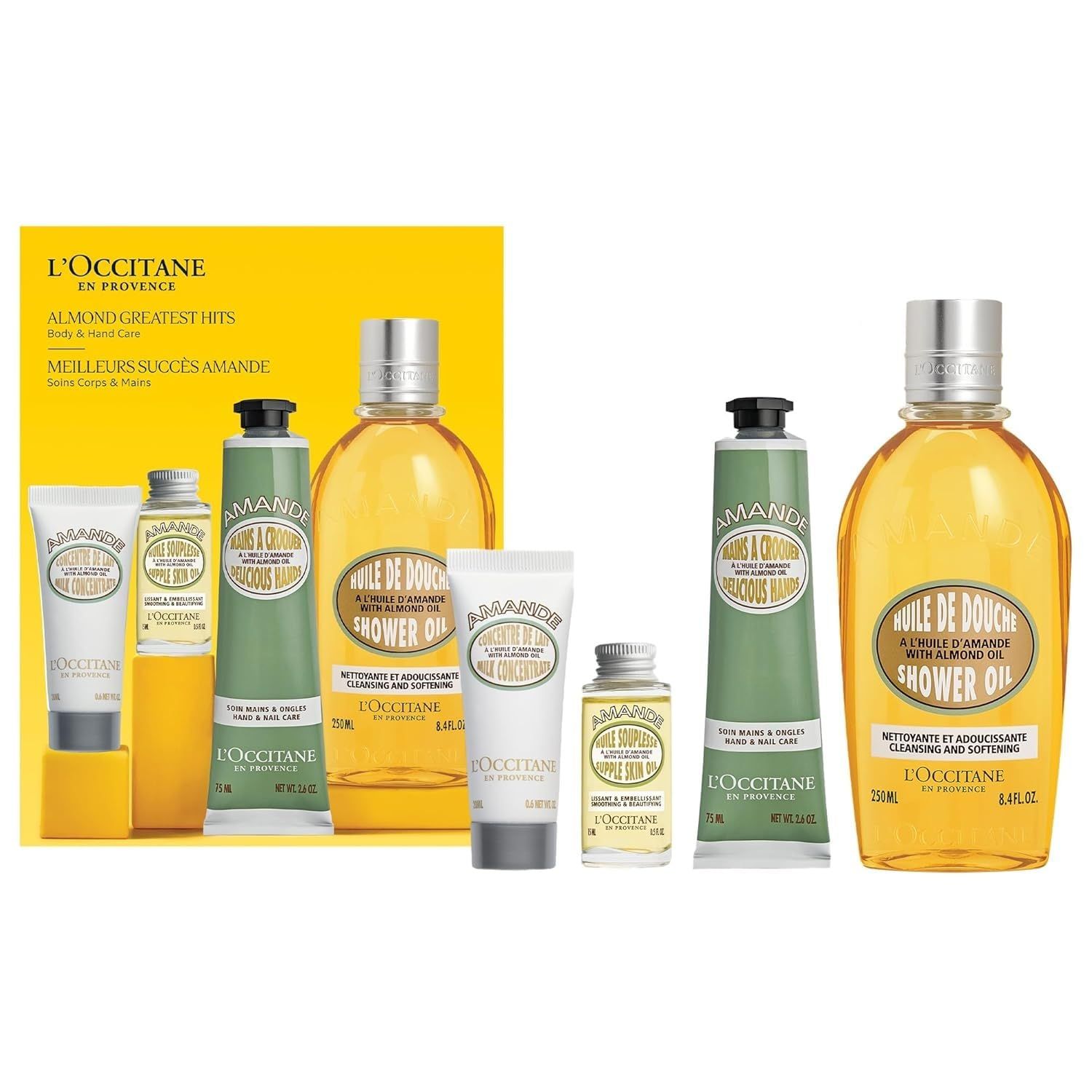LOccitane Almond Greatest Hits: Cleansing Shower &amp; Supple Skin Oils, Moisturizer &amp; Hand Cream, Purifies, Hydrates, Smooths Skin, Bath &amp; Body Mothers Day Gift Set