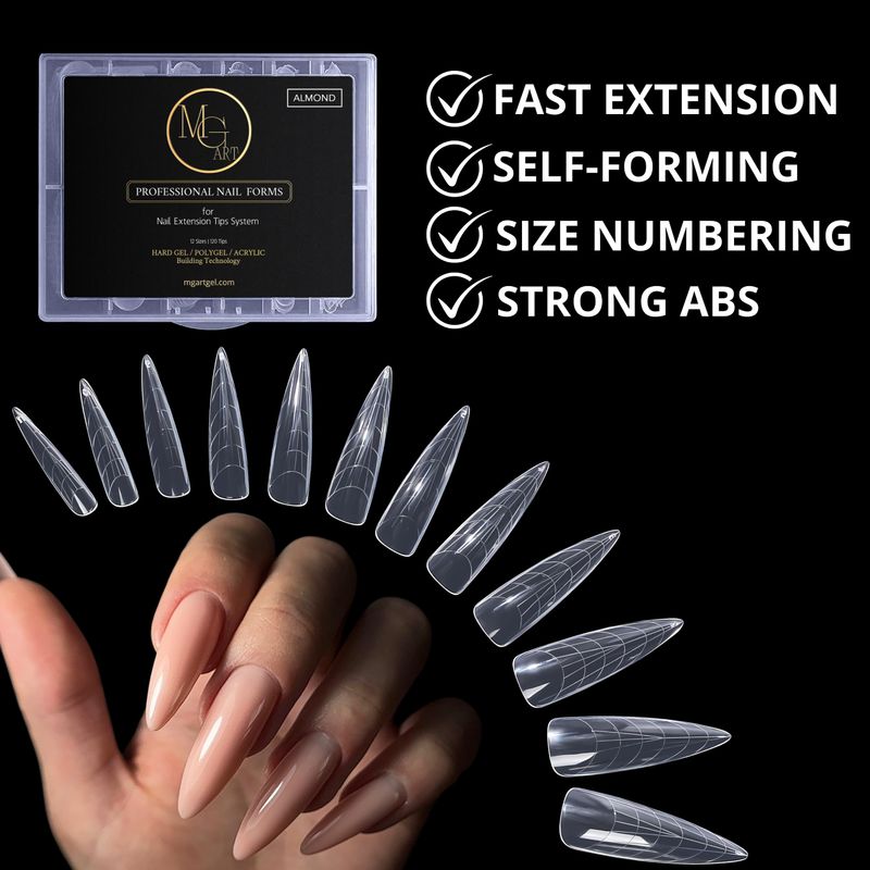 MGART Dual Nail Forms ALMOND Extension Structure Poly nail gel Nail Forms Full Cover Nail Molds 12 Sizes for Solid Nail Gel Glue Nail Art Design Salon&amp;DIY