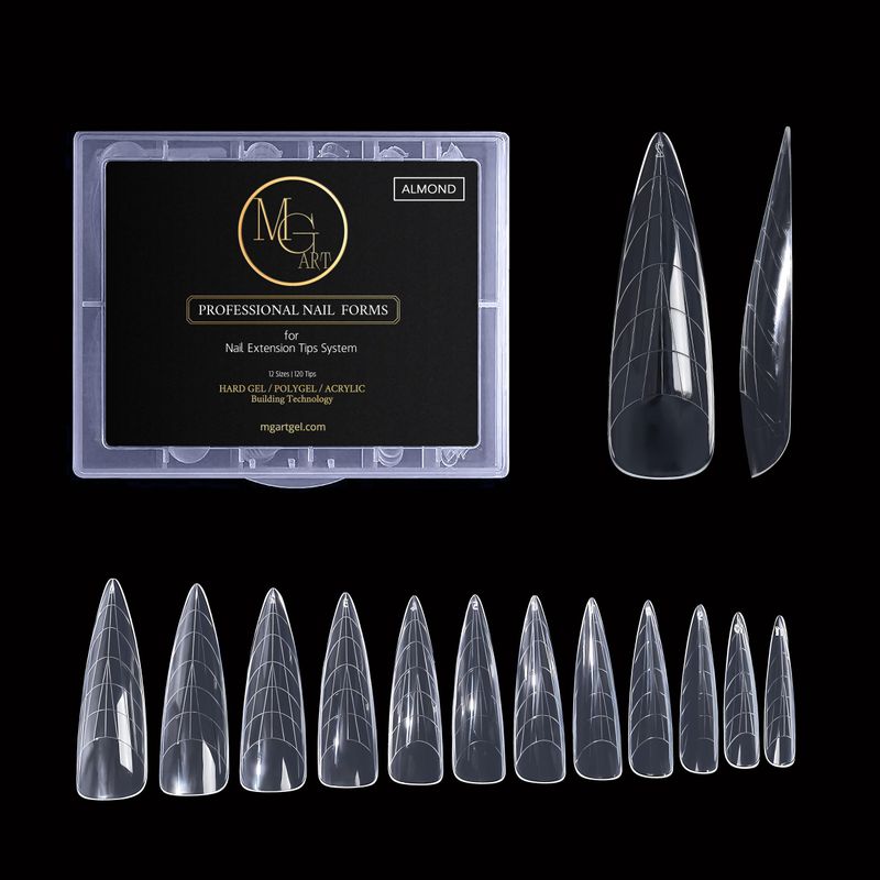 MGART Dual Nail Forms ALMOND Extension Structure Poly nail gel Nail Forms Full Cover Nail Molds 12 Sizes for Solid Nail Gel Glue Nail Art Design Salon&amp;DIY