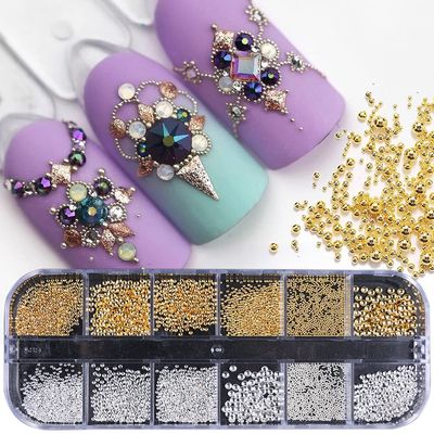 3D Metal Charms Gold Caviar Beads Nail Studs for Women Rivet Nail Art Jewels Decoration Kit