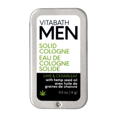 Vitabath Mens Lime &amp; Cedarleaf Solid Cologne Refreshing Spicy Lime, Juicy Mandarin &amp; Earthy Cedar Leaf All Over Lasting Fragrance Natural Beeswax &amp; Hemp - 0.5 oz