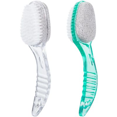 2 Pcs Foot Brush for Shower with Handle 2 in 1,Ooloveminso Large Foot Pumice Stone Brush Scrubber Foot File Calluses Remove Suitable for Horniness Foot Spa,Foot Care Smooth Skin (Green&amp;Transparent)