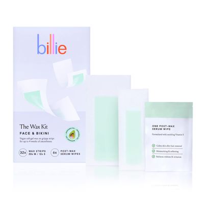Billie Wax Kit - Face &amp; Bikini - 32 wax strips - 6 post-wax serum wipes