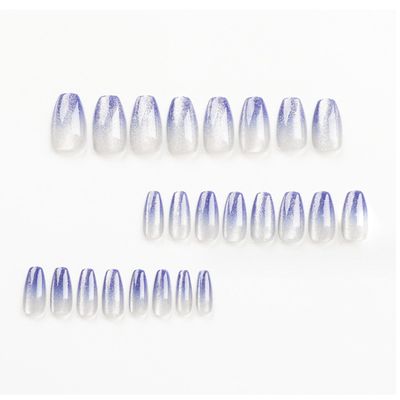 Hkanlre Bling Coffin Press on Nails Fake Nails Tips Full Cover Medium False Gradient Nails for Women and Girls 24PCS (Blue gradient bling)