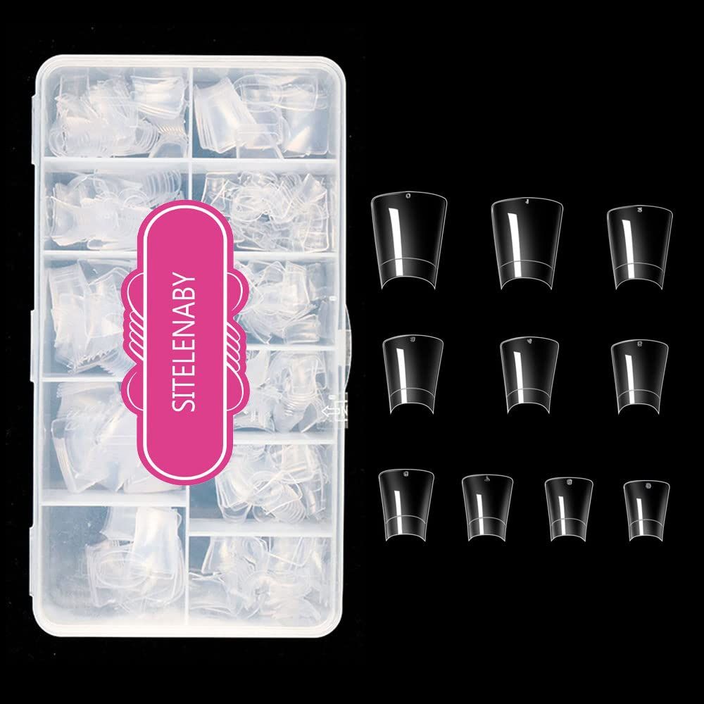 Duck Nail Tips 500PCSSITELENABY Clear Duck Feet Flare Tips for Acrylic Nails,Wide French Half Cover Nail Tips for Nail Salons and DIY French ABS Nail Art Tips 10 Size (500pcs Duck nail tips)