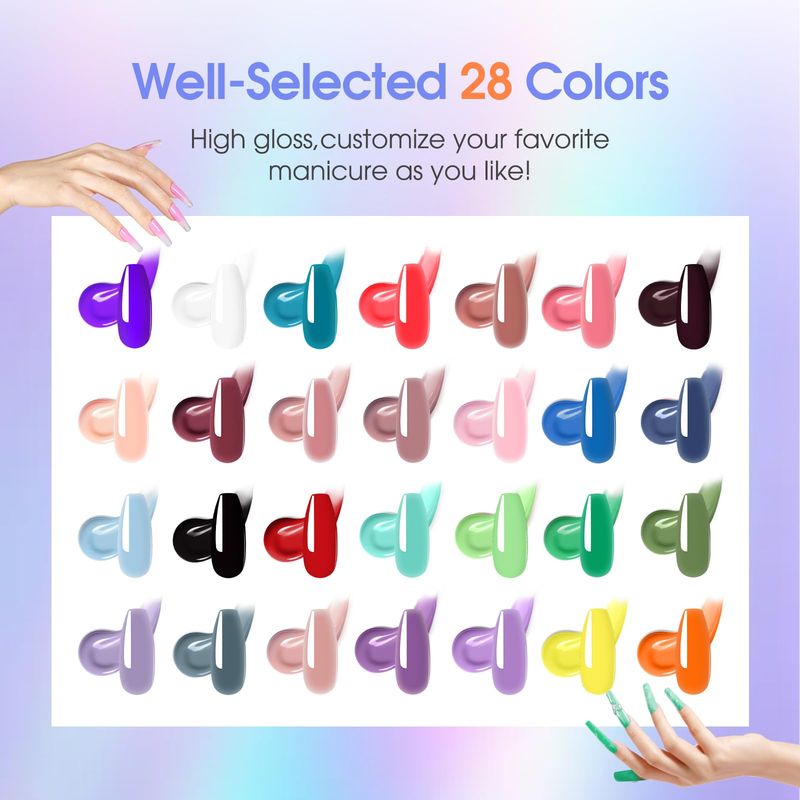 ROSALIND 28 Colors Poly Nail Gel Kit With Mini Lamp - Clear Neon Starter Kit for Beginners, Halloween, Spring, Summer With Everything