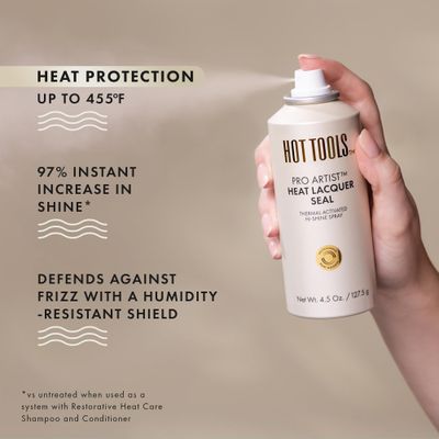 HOT TOOLS Heat Protectant Hi-Shine Spray | Instantly Makes Hair Shinier, Minimizes Frizz &amp; Gives Hair a Lacquered Finish | Protects Hair from Heat Damage without Use of Silicones
