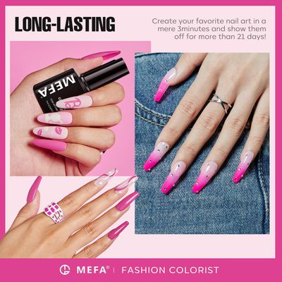 MEFA Pink Gel Nail Polish Set 6 Colors, Hot Pink Shades Spring Neon Light Bright Magenta Electric Tones Craze Nail Art Design at Home DIY Decorations Manicure Kit Gifts for Women