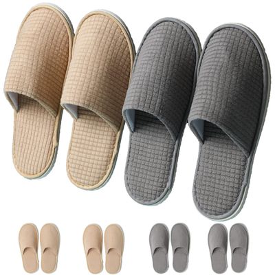 COZYAREA SPA, 6/12 Pairs Disposable Slippers for Guests, Soft Polar Fleece, Washable Reusable, Unisex for Wedding Party Bedroom Hotel And House Travel (3 Pairs Each Grey Beige)