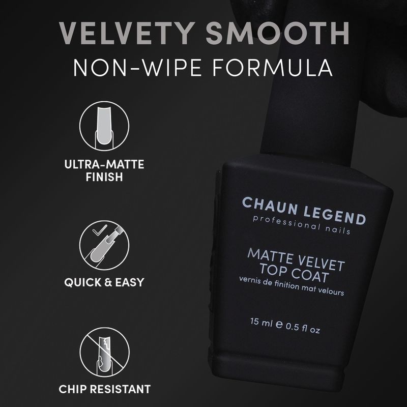 CHAUN LEGEND Velvet Matte Top Coat | Velvet Long-Lasting Matte Finish, Instant Non-Wipe Formula | Professional-Grade Quality for Flawless, Ultra-Matte Gel Polish Nails | 15 ml