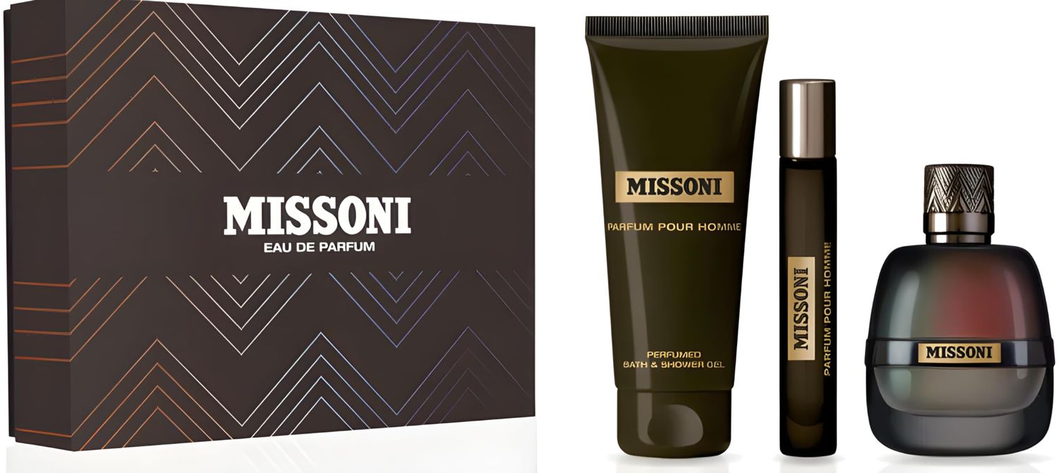 Missoni Pour Homme 3-Piece Set for Men, (3.4 Oz Eau De Parfum Spray 5.0 Oz Body &amp; Shower Gel 0.3 Oz Eau De Parfum Spray)