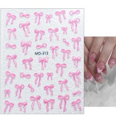 DAJIJIYOU 3sheets 5D Embossed Bow Nail Stickers for Nail Art Self-Adhesive Bow Nail Decals White Pink Bow Nail Art Stickers Design Cute Bow Nail Art Supplies for Women Girls