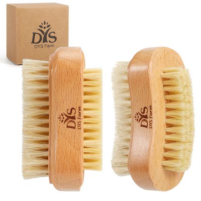 Wooden Finger Nail Brush to Clean Nails, Nail Scrubber for Men Kids Women, Fingernail Brushes for Cleaning Toenails Hand Foot Nail, Natural Boar &amp; Sisal Bristle Two-sided Non-slip Manicure Pedicure
