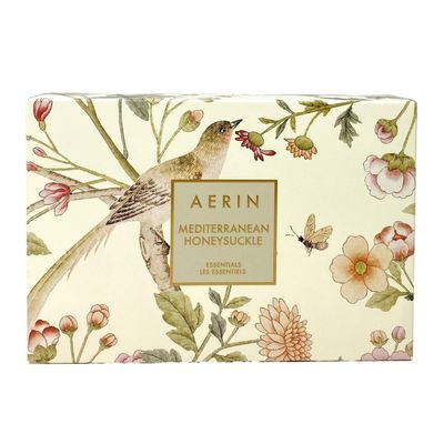 AERIN Mediterranean Honeysuckle Essentials Gift Set.- Eau de Parfum 1 fl oz / 30 ml, Rose Lip Conditioner full-size and Canvas Cosmetic Bag
