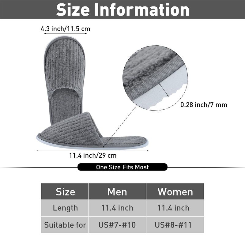 Elcoho 12 Pairs Closed Toe Spa Slippers Reusable Slippers Coral Fleece Washable Disposable Home Slippers for Women Men Guests Hotels House Slippers Housewarming Indoors Bathroom Party Traveling, Grey