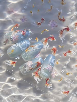 Golden Koi Fish Nail Stickers 5D Embossed - Premium Salon-Quality Nail Charm Accessories, Easy Application &amp; Self-Adhesive Red Koi Lotus Sticker for DIY Manicure, Nail Art, Press on, Home or Salon Use