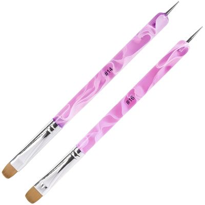 Premium French Gel Acrylic Nail Art Brush &amp; Dotting Tool - Professional Manicure Tool for Detailed Designs, Size 14 &amp; 16, Elegant Pink Marble
