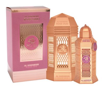 Al Haramain 50 Years Rose Oud - Arabian Perfume for Women - Long Lasting Woody Spicy Fragrance with Notes of Bergamot, Pepper, Cedarwood, Sandalwood and Musk - Arabic Eau de Parfum - 3.4 oz EDP Spray