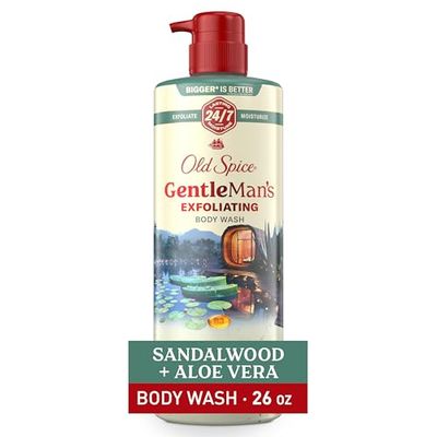 Old Spice GentleMans Exfoliating &amp; Moisturizing Body Wash for Men, 24/7 Shower Fresh with Long Lasting Scent, Renewing Vitamin B3 Blend, Sandalwood Aloe Vera Scent, 26 oz