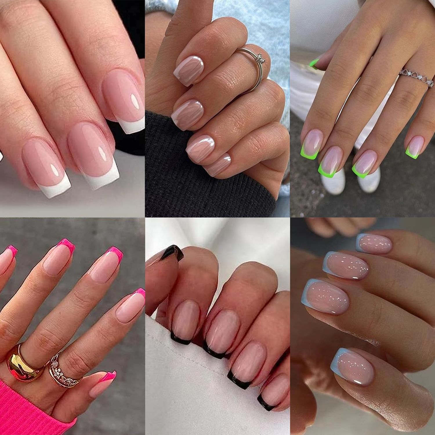 6 Packs 144 pcs French Tip Press on Nails Short, OPkassnail Press on Nails Short Square, Reusable Glue On Nails,Gel Fake Nails Kit,Nails with Glue Adhesive Tabs Nail File for Women