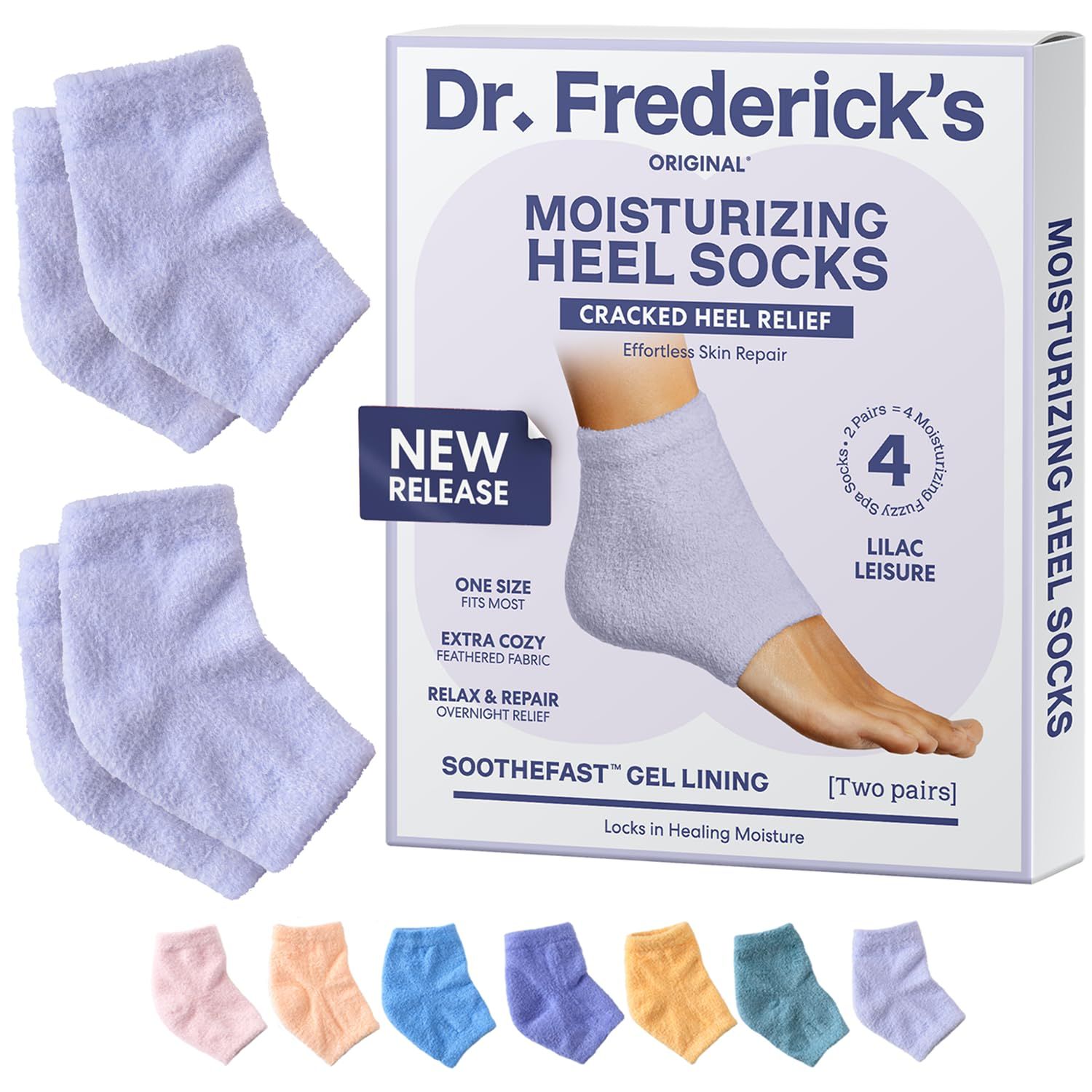 Dr. Fredericks Original Moisturizing Fuzzy Heel Socks - 2 Pairs - Cozy Gel-Lined Sleep Socks for Women &amp; Men - Soothes Dry, Cracked Feet - Heel Repair - Lilac Leisure