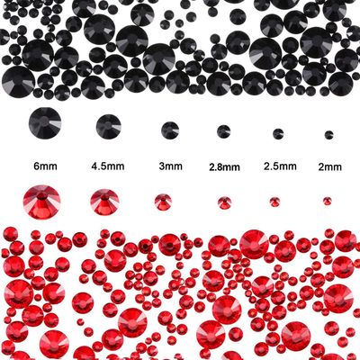 3000 PCS Rhinestones for Craft, PHOGARY Red &amp; Black Flat Back Rhinestones 6 Sizes (2-5 mm) with Pick Up Tweezer for Crafts Nail Face Art Clothes Shoes Bags Phone Case DIY
