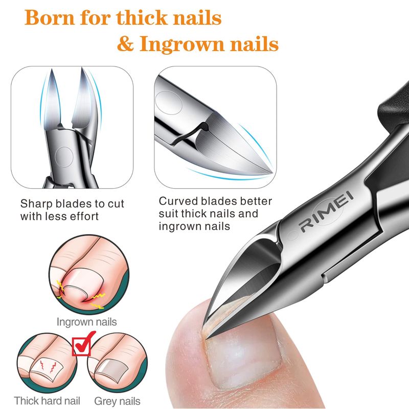 RIMEI Toenail Clippers, Professional Thick &amp; Ingrown Nail Clippers for Men &amp; Seniors, Podiatrist Recommended, Pedicure Clippers Toenail Cutters, Stainless Steel Sharp Curved Blade Grooming Tool