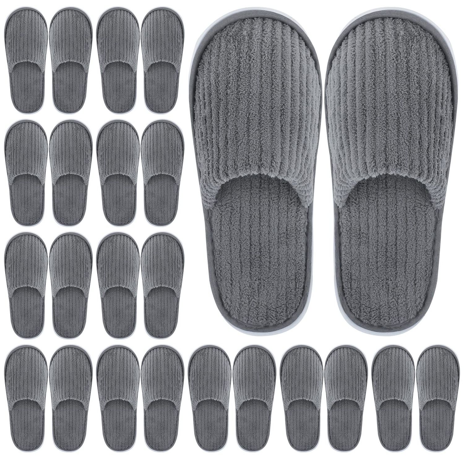 Elcoho 12 Pairs Closed Toe Spa Slippers Reusable Slippers Coral Fleece Washable Disposable Home Slippers for Women Men Guests Hotels House Slippers Housewarming Indoors Bathroom Party Traveling, Grey