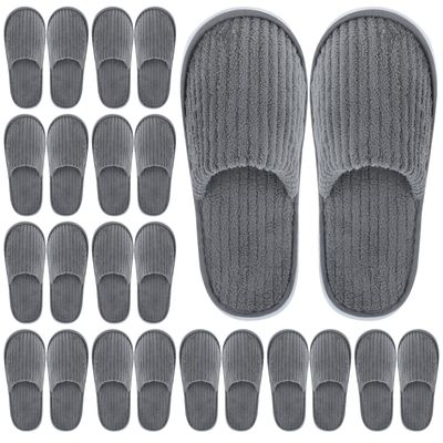 Elcoho 12 Pairs Closed Toe Spa Slippers Reusable Slippers Coral Fleece Washable Disposable Home Slippers for Women Men Guests Hotels House Slippers Housewarming Indoors Bathroom Party Traveling, Grey