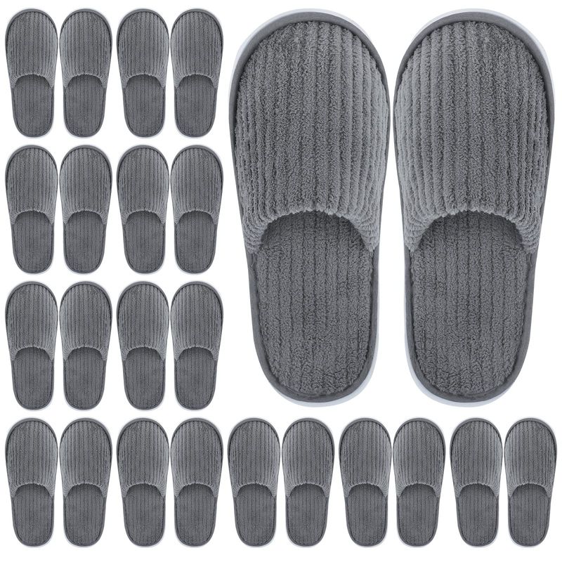 Elcoho 12 Pairs Closed Toe Spa Slippers Reusable Slippers Coral Fleece Washable Disposable Home Slippers for Women Men Guests Hotels House Slippers Housewarming Indoors Bathroom Party Traveling, Grey