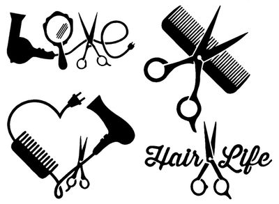 Hair Stylist Decal 4 Pack: Love, Heart, Comb and Scissors, Hair Life (Hairstylist Black, Small 3.5)