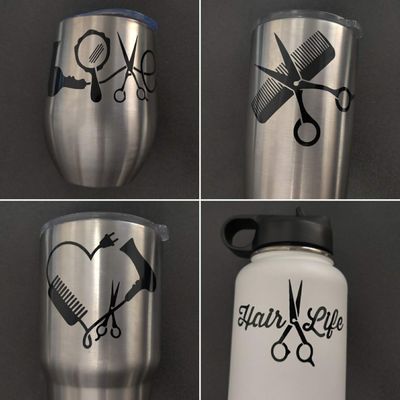 Hair Stylist Decal 4 Pack: Love, Heart, Comb and Scissors, Hair Life (Hairstylist Black, Small 3.5)