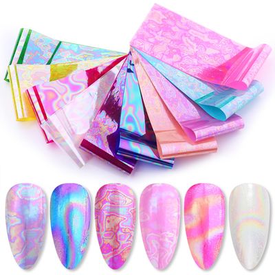 JERCLITY Aurora Iridescence Nail Foil Transfer Kit - Holographic Nail Art Decals, Laser Nail Foil Transfer Stickers, Wraps