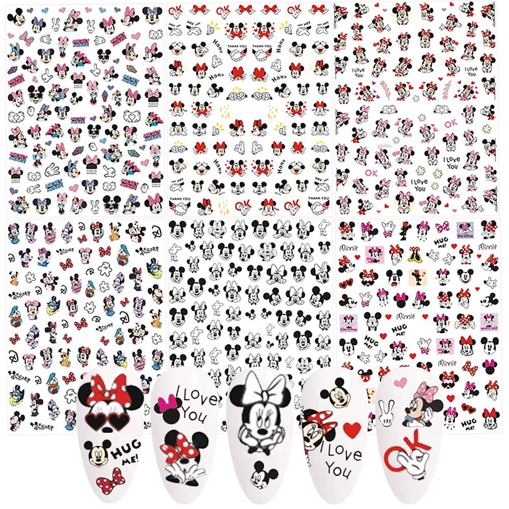 Cute Cartoon Nail Art Stickers 3D Self Adhesive Nail Art Supplies Cartoon Nails Decals for Nails Decoration DIY Designs Sticker Luxury Designer Decals for Acrylic Nail 6 PCS
