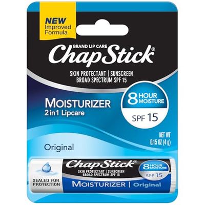 ChapStick Moisturizer 2-in-1 Lipcare SPF 15, Original -Sunscreen Lip Balm with Aloe Vera and Vitamin E, 0.15 Oz Ea