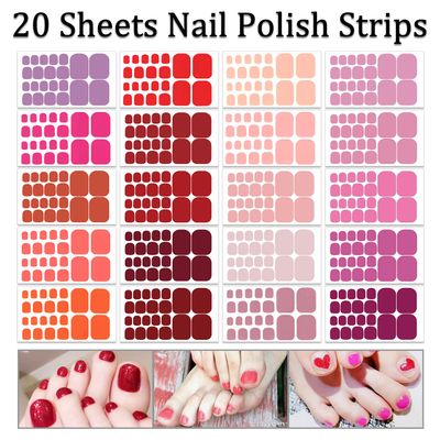 SILPECWEE Toe Nail Stickers Full Nail Wraps Red Solid Color Toenail Polish Strips for Women Self Adhesive Toe Stickers Polish Gel Toenails Stickers with 1pc Nail File (20 Sheets)