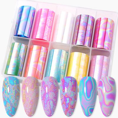 JERCLITY Aurora Iridescence Nail Foil Transfer Kit - Holographic Nail Art Decals, Laser Nail Foil Transfer Stickers, Wraps