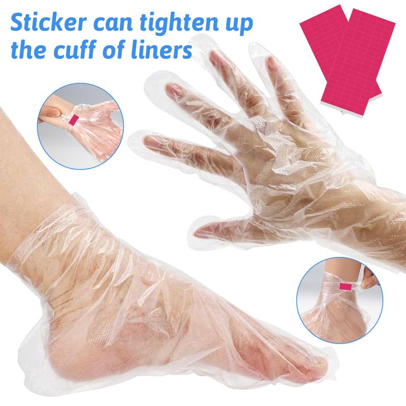 200pcs Paraffin Wax Bath Liners, Plastic Foot Covers with 200 Stickers Disposable Plastic Gloves for Hair Coloring,Pedicure Liners Supplies