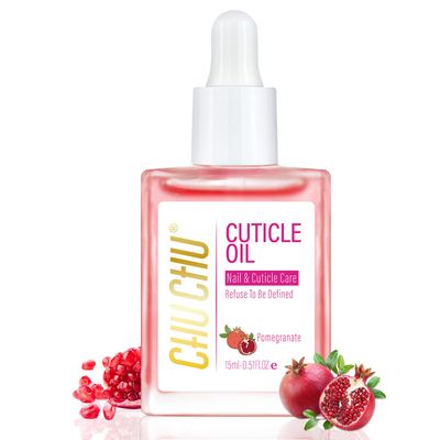 CHUCHU Organic Cuticle Oil for Nails: Pomegranate Jojoba Nail Oil with Vitamin B &amp; E - Moisturizes Repairs and Promotes Nail Growth - Prevents Dryness Hangnails and Chapped Skin 15ML