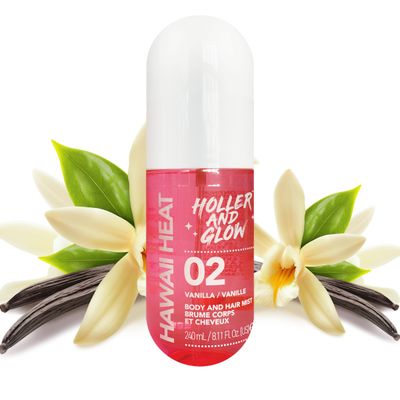 Holler and Glow Hawaii Heat Vanilla Body &amp; Hair Mist, Body Spray For Women, Hair Perfume For Women, Delicate Peony, Amber Scented, Warm &amp; Sweet Fragrance Notes, 8.11 Fl Oz