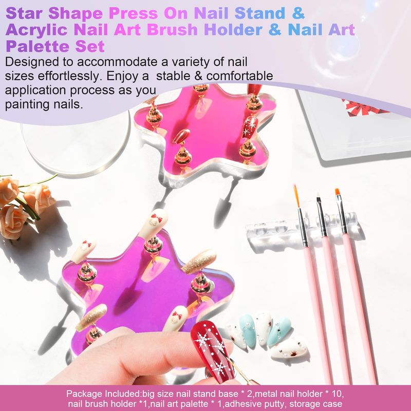 MAYEEN Nail Stand For Press Ons, Aurora Nail Holder For Painting Nails Press On Nail Stand Solid Acrylic Nail Stands for Nail Art With Nail Art Palette &amp; Nail Brush Holder For Nail Practice Display