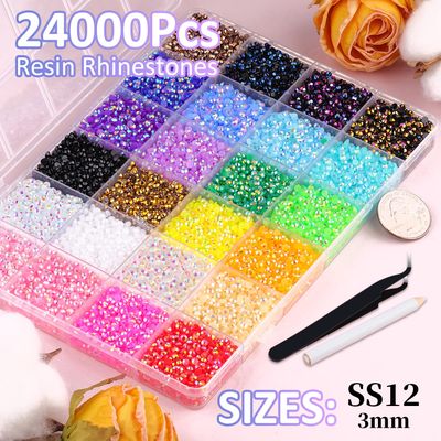 24000Pcs Resin Jelly Rhinestones for Crafting, Mixed-Color 3mm Flatback Gems for Diamond Art, Bedazzling Crystal with 3Pcs 10ml B7000 Jewelry Glue for DIY Crafts Clothing Shoes Nail Art