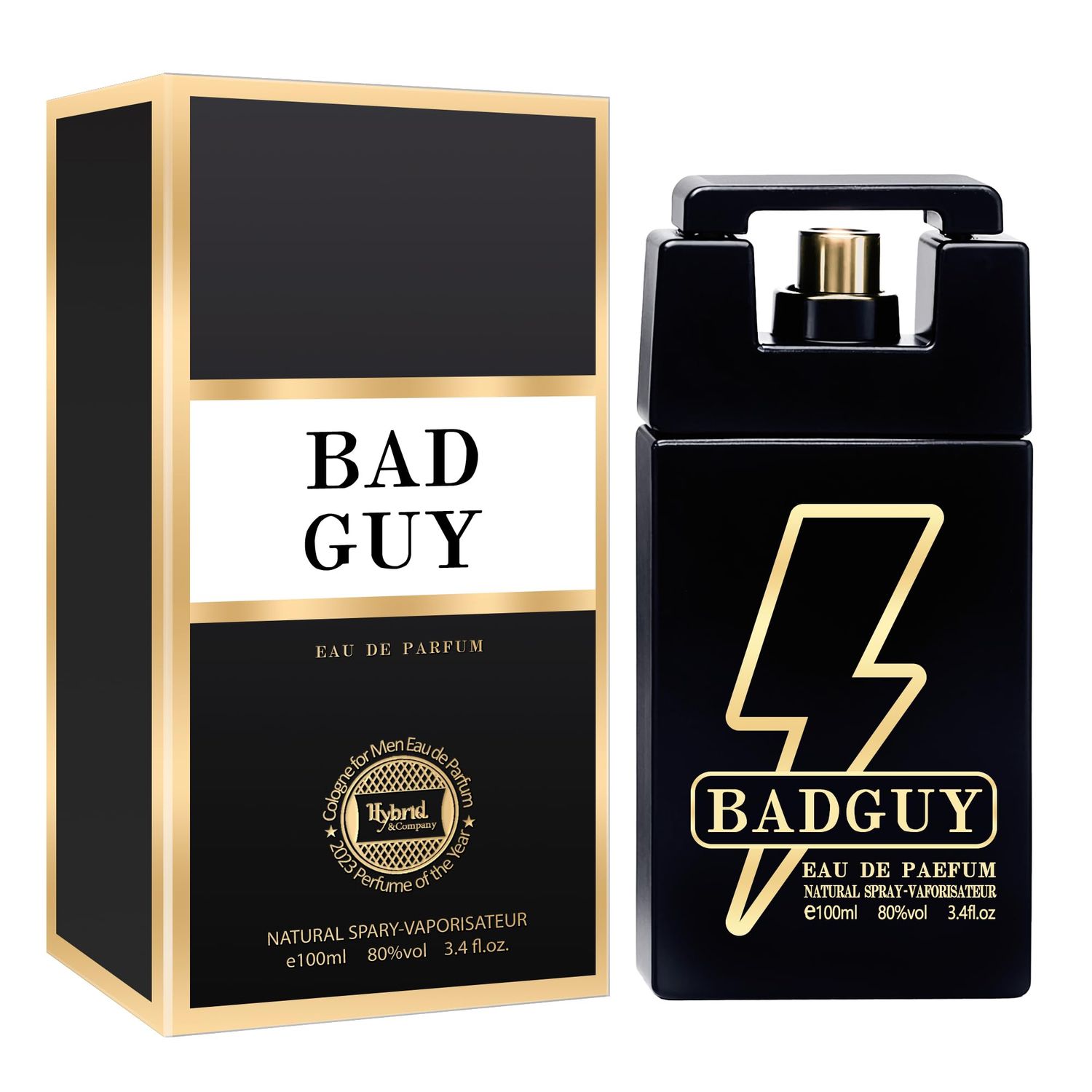 Hybrid &amp; Company Bad Guy For Men Eau De Parfum - Mens Natural Spray Sophisticated Fragrance, Fresh and Elegant, 3.4 Fl Oz